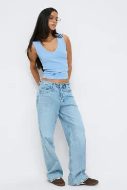 Gina Tricot Tight v-neck rib tank Blå Best