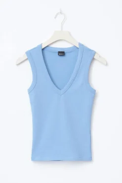 Gina Tricot Tight v-neck rib tank Blå Best
