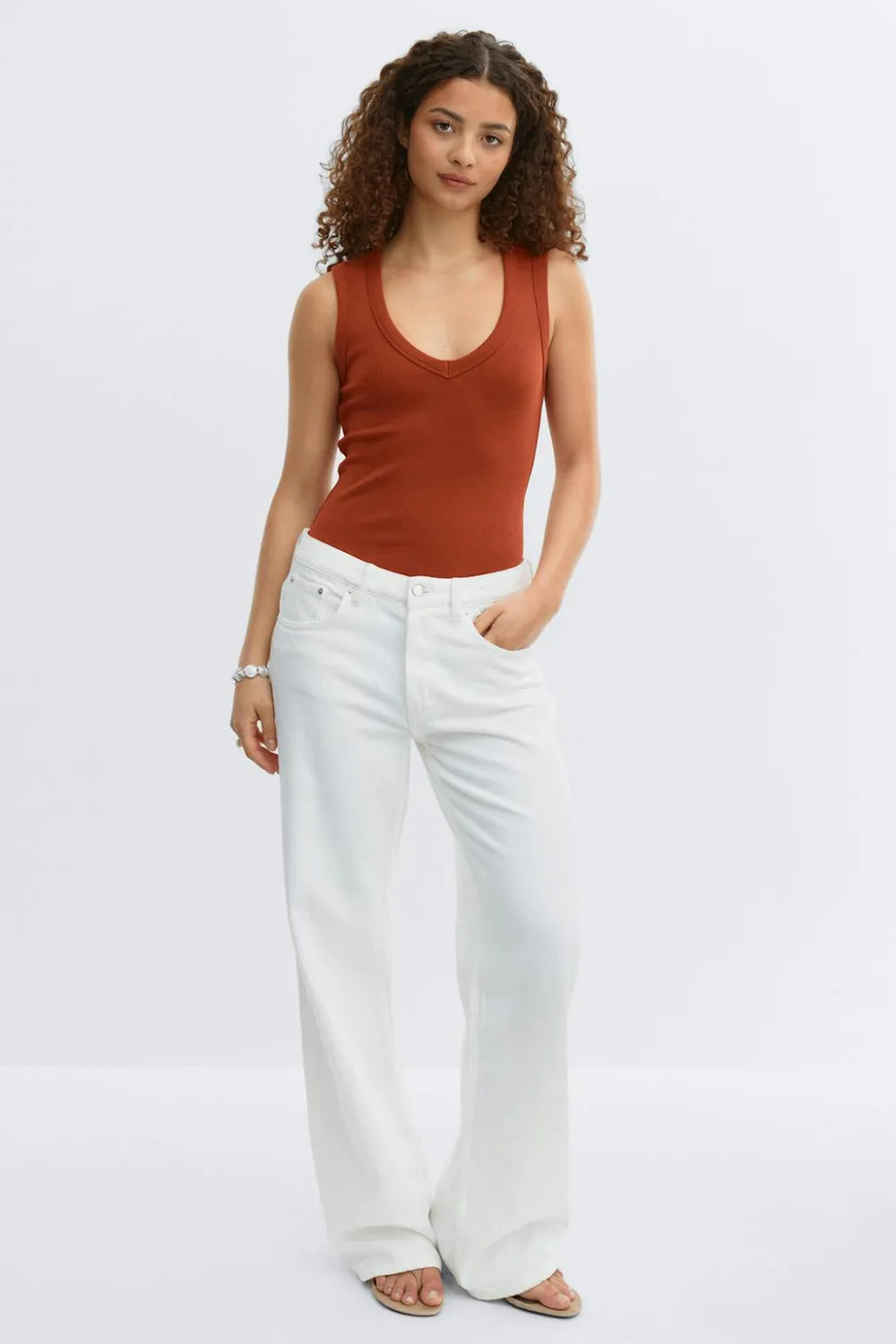 Gina Tricot Tight v-neck rib tank Rød Hot