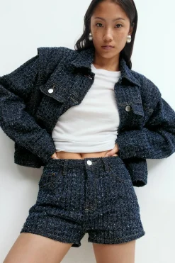 Gina Tricot Tweed denim shorts Blå Online