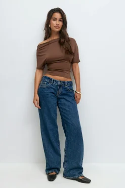 Gina Tricot Ultra low wide jeans Blå Outlet
