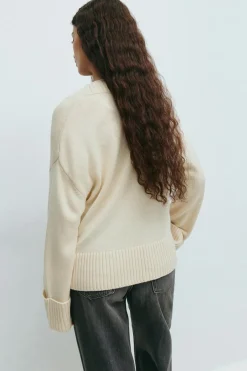 Gina Tricot V-neck knitted weater Hvit Outlet