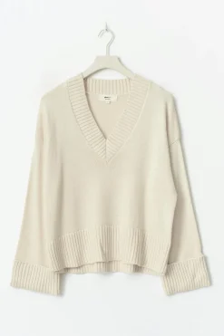 Gina Tricot V-neck knitted weater Hvit Outlet