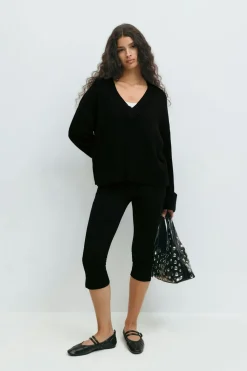Gina Tricot V-neck knitted weater Svart Clearance