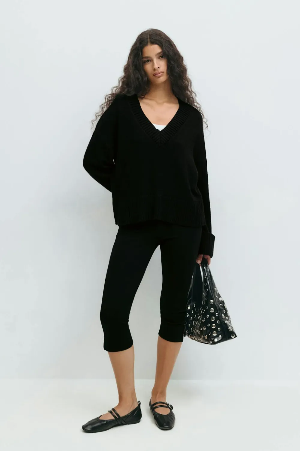 Gina Tricot V-neck knitted weater Svart Clearance