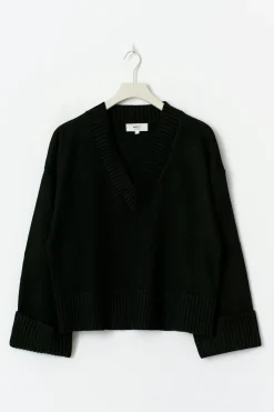 Gina Tricot V-neck knitted weater Svart Clearance