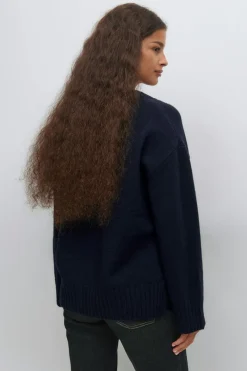 Gina Tricot V-neck knitted weater Blå Online