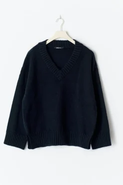 Gina Tricot V-neck knitted weater Blå Online