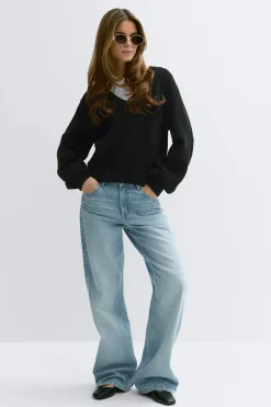 Gina Tricot V-neck knitted weater Svart Best