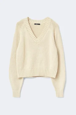 Gina Tricot V-neck knitted weater Beige Outlet