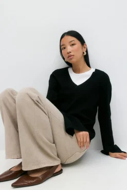 Gina Tricot V-neck knitted top Svart Outlet