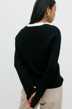 Gina Tricot V-neck knitted top Svart Outlet