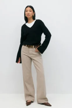 Gina Tricot V-neck knitted top Svart Outlet