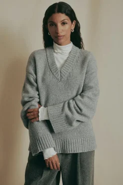 Gina Tricot V-neck knitted woo weater Grå Online