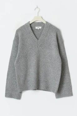 Gina Tricot V-neck knitted woo weater Grå Online