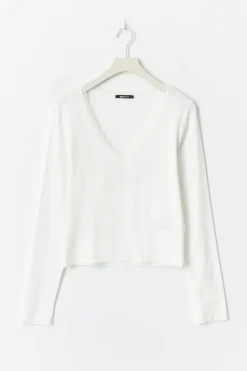Gina Tricot V-neck ace detai top Hvit New