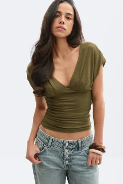Gina Tricot V-neck top Grønn Best