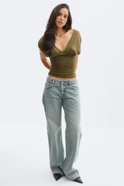 Gina Tricot V-neck top Grønn Best
