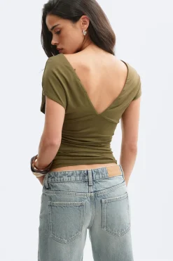 Gina Tricot V-neck top Grønn Best