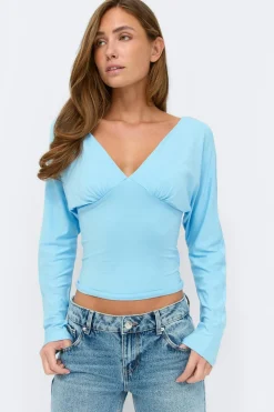 Gina Tricot V-neck top Blå Sale