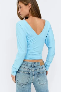 Gina Tricot V-neck top Blå Sale