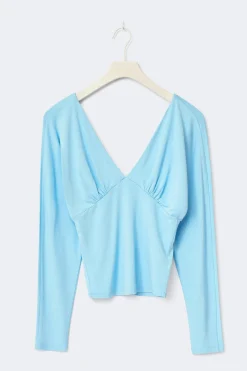 Gina Tricot V-neck top Blå Sale