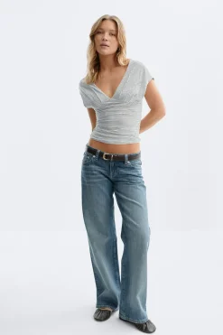 Gina Tricot V-neck top Svart Clearance