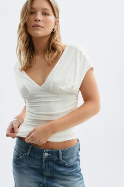 Gina Tricot V-neck top Hvit Clearance