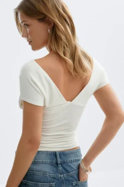 Gina Tricot V-neck top Hvit Clearance
