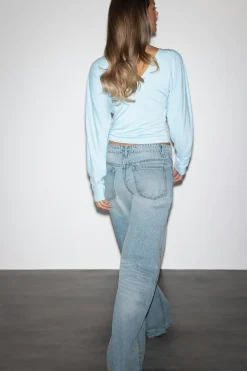 Gina Tricot Waist flip wide jeans Blå