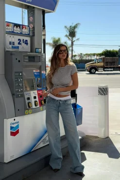 Gina Tricot Waist flip wide jeans Blå