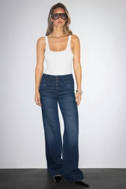 Gina Tricot Waist hug flare jeans Blå Online