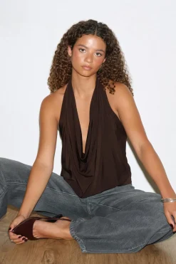 Gina Tricot Waterfa top Brun Clearance