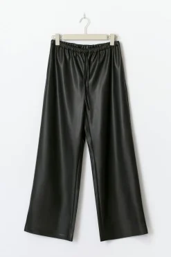 Gina Tricot Wide drawstring pu trousers Svart Hot