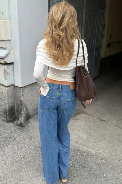 Gina Tricot Wide front seam jeans Blå Clearance