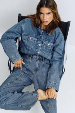 Gina Tricot Wide front seam jeans Blå Clearance