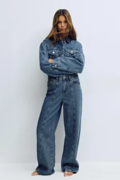 Gina Tricot Wide front seam jeans Blå Clearance