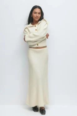 Gina Tricot Wide knitted kirt Hvit Sale