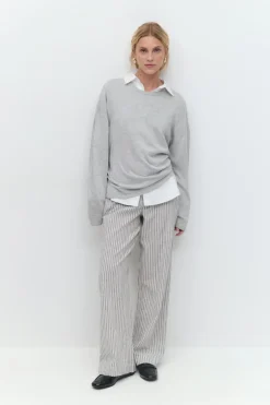 Gina Tricot Wide linen blend trousers Grå Clearance