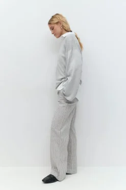Gina Tricot Wide linen blend trousers Grå Clearance