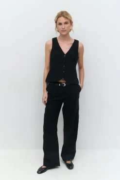 Gina Tricot Wide linen blend trousers Svart Clearance