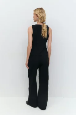 Gina Tricot Wide linen blend trousers Svart Clearance