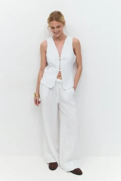 Gina Tricot Wide linen trousers Hvit Sale