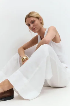 Gina Tricot Wide linen trousers Hvit Sale
