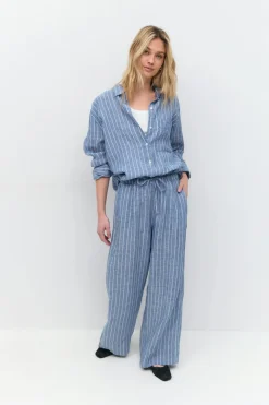 Gina Tricot Wide linen trousers Blå Discount
