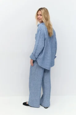 Gina Tricot Wide linen trousers Blå Discount