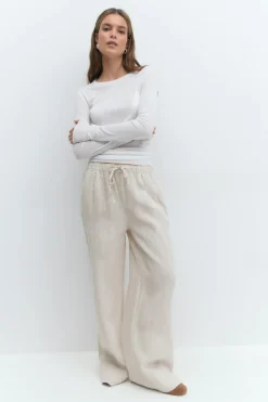 Gina Tricot Wide linen trousers Beige Hot