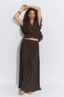 Gina Tricot Wide maxi skirt Brun Clearance