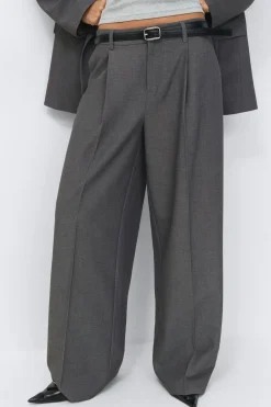 Gina Tricot Wide pleated trousers Grå Sale