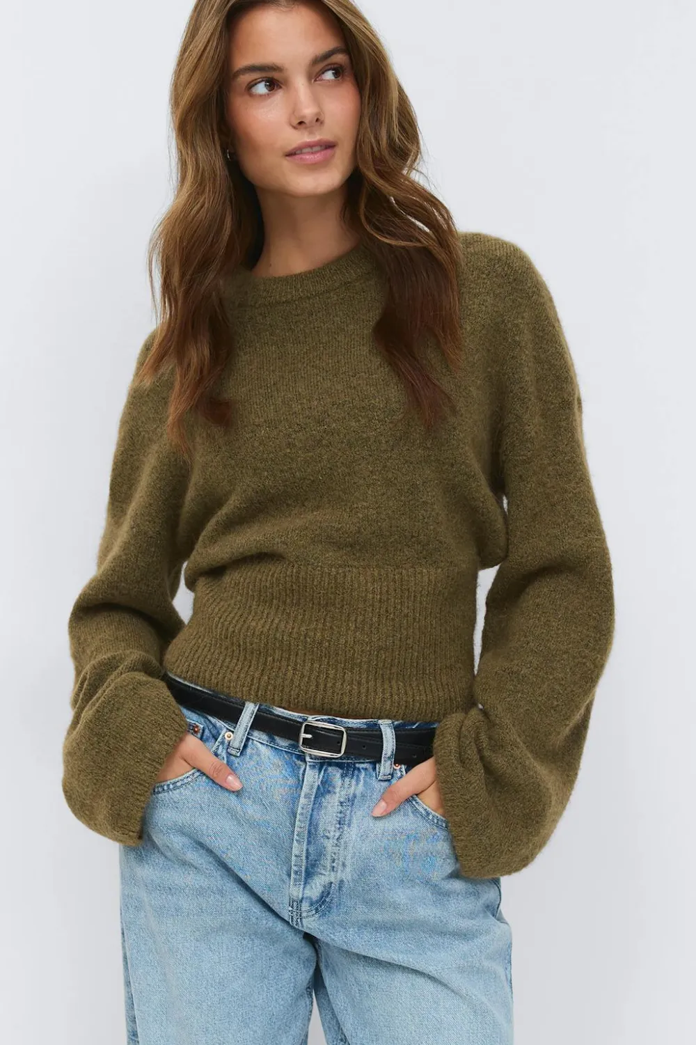 Gina Tricot Wide eeve knitted weater Grønn